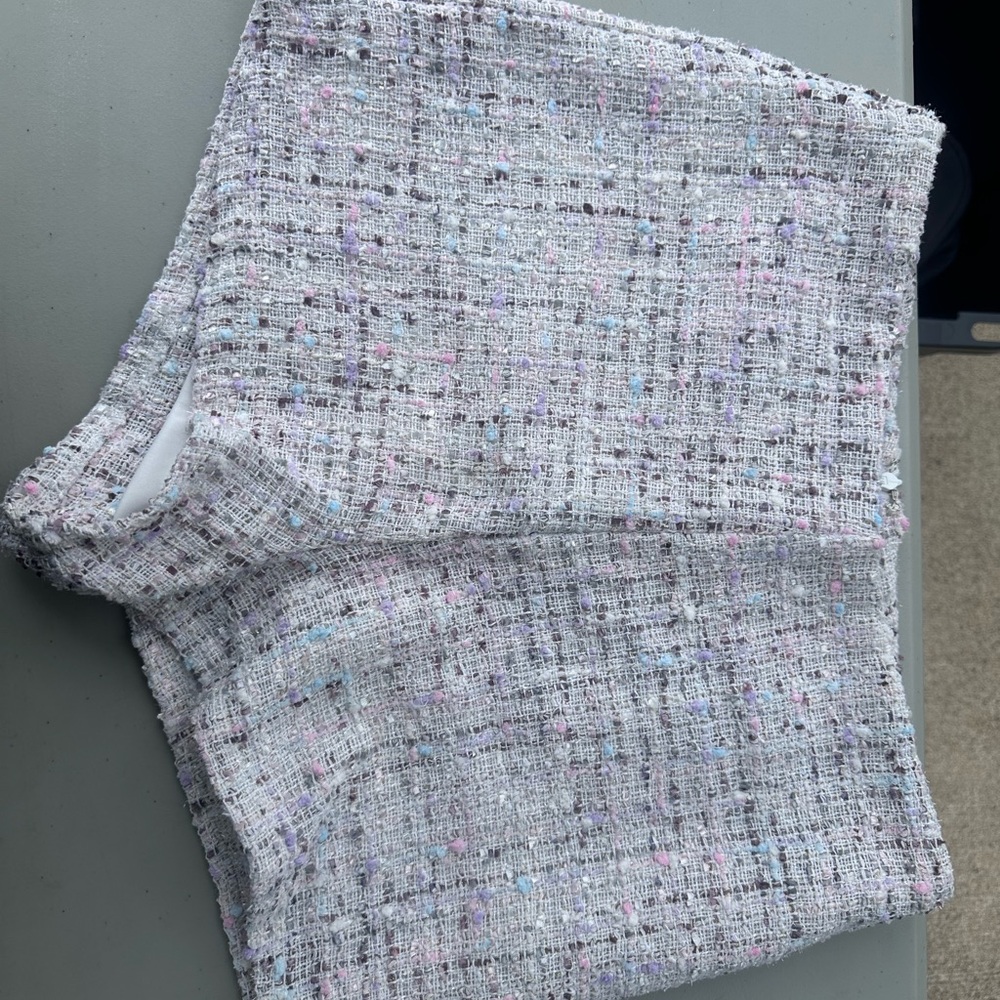 She + Sky White Tweed Shorts with Pink and Blue Accents